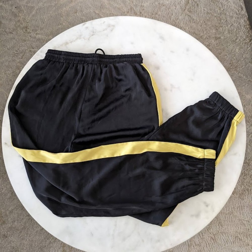 Solaris Style Satin High Waist High Rise Joggers with Yellow Stripe Panel - Picture 4 of 4